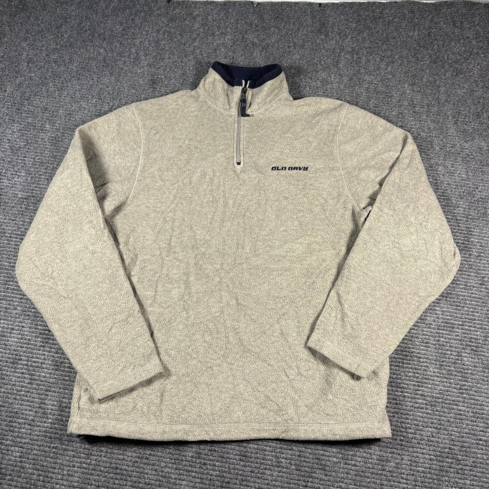 Old Navy Fleece Pullover Mens M Gray Excellent 1/4 Zip Logo Mock Neck